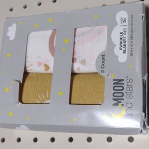 MOON and Stars 2 Count Blue/White 30"x40" Baby Swaddle Blanket Set Ages …